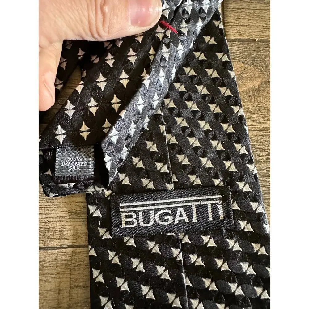 Bugatti Men's Black Geometric Print 100% Silk Necktie